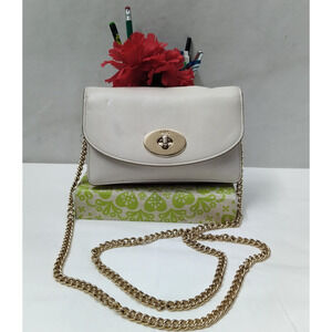 Coach Ivory Leather Chain Strap Turnlock Flap Closure Crossbody Bag